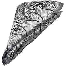 voici France - Premium Pocket Square Men Satin Wedding Handkerchief Multicolor Free Size (Silver with Black)-picture-30