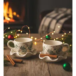 voidrop (Set of 2) Christmas Berry Ceramic Tea Cup & Saucer (Green & White)-picture-40