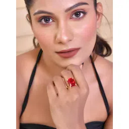 VOJ 1 Gram Gold Plated Topaz & Opal Ring for Women-picture-19