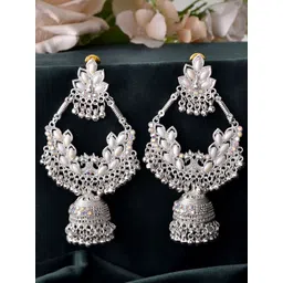 VOJ Artificial Stones Studded and Beaded Crescent Shaped Oxidised Chandbalis-picture-31