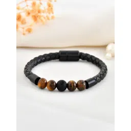 VOJ Black Leather Cuff Bracelets for Men image 1