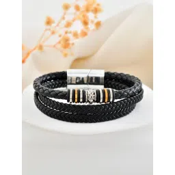 VOJ Black Leather Multistrand Bracelets for Men-picture-14