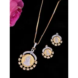 VOJ DUAL Toned AD-Studded Designer Chain With Earrings Set-picture-23