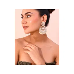 VOJ Gold Plated Kundan Contemporary Circular Chandbaali Earrings-picture-11