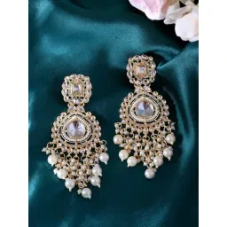 VOJ Gold Plated Kundan Studded Dangler Earrings-picture-29