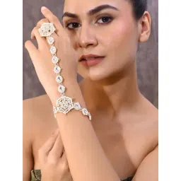 VOJ Gold Plated Pearl and Kundan Ring Bracelet for Women-picture-41