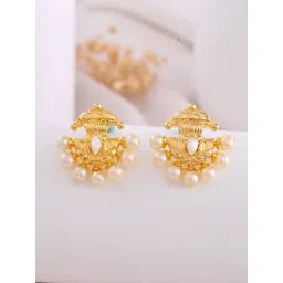 VOJ Gold Plated Pearl Studded Anti Tarnish Stud Earrings-picture-25