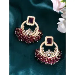 VOJ Gold Plated Pink Stone Studded Chand Bali Earrings-picture-42