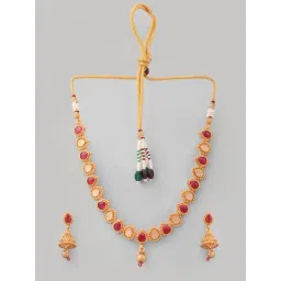 VOJ Gold Plated Ruby Stone Studded Jewellery Set-picture-38