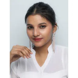 VOJ Gold Plated Stone Studded Drop Earrings for Women-picture-48