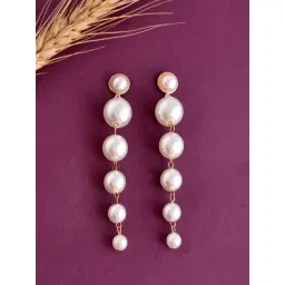 VOJ Gold Tone Pearl Stainless Steel Drop Earrings-picture-48