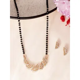 VOJ Rose Gold Adjustable AD Semi Circle Shape Mangalsutra & Earring Sets-image-17