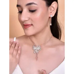 VOJ Rose Gold Plated Butterfly Design Pendant Set for Women-image-4