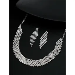 VOJ Silver Plated AD Studded Choker & Earrings Set for Women-picture-27