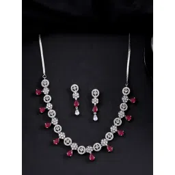 VOJ Silver Plated AD Studded Circular Shape Necklace & Earring Set-picture-25
