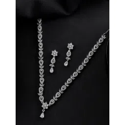 VOJ Silver Plated AD Studded Necklace & Earring Set-picture-44