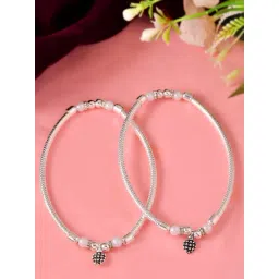 VOJ Silver Plated Anklets for Women Set of 2-picture-41