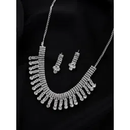 VOJ Silver Plated CZ Stone Studded Necklace & Earring Set-picture-32