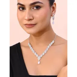 VOJ Silver Plated Cz-Stone Studded with Pearl Jewellery Set for Women-picture-42