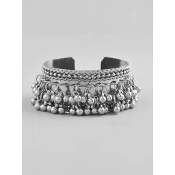VOJ Silver-Plated Ghungroo Studded Oxidized Cuff Bracelet for Women image 3
