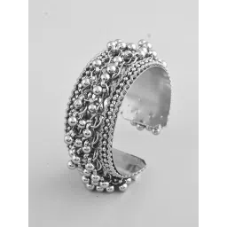 VOJ Silver-Plated Ghungroo Studded Oxidized Cuff Bracelet for Women image 4