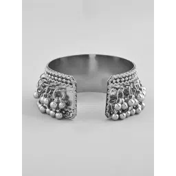 VOJ Silver-Plated Ghungroo Studded Oxidized Cuff Bracelet for Women image 5