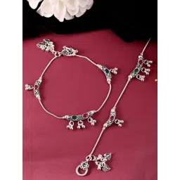 VOJ Silver Plated Red & Green Anklets for Women Set of 2-picture-15