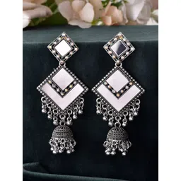 VOJ Silver-Plated Stainless Steel Mirror Work Geometric Drop Earrings-picture-42