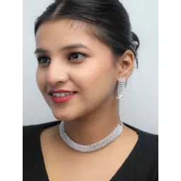 VOJ Silver Plated Stone Studded Choker Jewellery Set for Women-picture-21