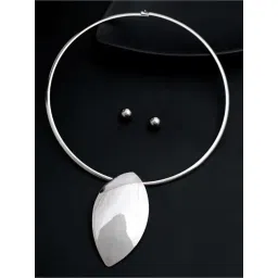 VOJ Silver Plated Western Hasli & Stud Earrings Set for Women-picture-31