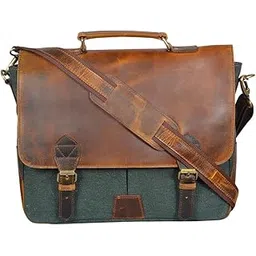 volere Leather Canvas Laptop Messenger Bag for Men & Women – Vintage Shoulder Bag for Office, Travel & College | 16-Inch Waxed Canvas Laptop Satchel (Black, Beige, Green)-picture-19