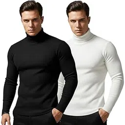 volex Men Highneck Winter Sweater | Woolen High Neck for Men | Full Sleeve Ribbed Turtleneck Pullover | Warm Winter Wear High Neck Top | Stylish Solid Slim Fit Highneck-Pack of 2-picture-39