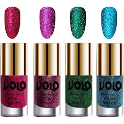 Volo Professionally Used Glitter Shine Nail Polish Combo Pack of 4(Magenta Glitter, Purple Glitter, Dark Green Glitter, Sky Blue Glitter)-picture-33
