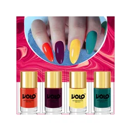 VOLO Set of 4 HD Colors High-Shine Nail Polish-9ml Each-Wine-Yellow-Coral-Radium Green-picture-35