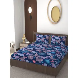 VOMZER Blue Cartoon Characters 210 TC Queen Bedsheet with 2 Pillow Covers-picture-37