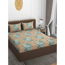VOMZER Turquoise Blue Floral 210 TC Queen Bedsheet with 2 Pillow Covers-picture-22
