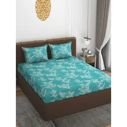 VOMZER Turquoise Blue Floral 210 TC Queen Bedsheet with 2 Pillow Covers-picture-35