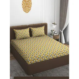 VOMZER Yellow Geometric 210 TC Queen Bedsheet with 2 Pillow Covers-picture-34