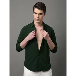 Voroxy Men Standard Spread Collar Solid Polycotton Casual Shirt-image-3