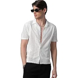 voroxy Poly Cotton Casual Loose Fit Shirts for Men with Stylish Structural Pattern Office & Formal Shirt with Branded Cuban Collar Style Half Sleeves Comfortable Wear-picture-52