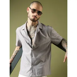 Voroxy Standard Self Design Spread Collar Wrinkle Free Casual Shirt-image-13