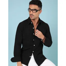 Voroxy Standard Textured Spread Collar Wrinkle Free Casual Shirt-image-6