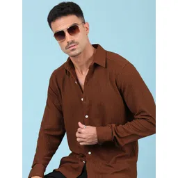 Voroxy Standard Textured Spread Collar Wrinkle Free Casual Shirt-image-8