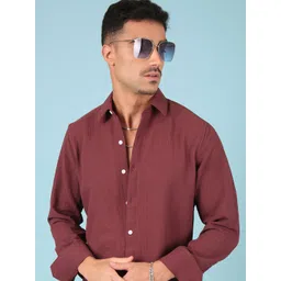 Voroxy Standard Textured Spread Collar Wrinkle Free Casual Shirt-image-9