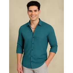 VORTEX Men Original Fit Textured Spread Collar Casual Shirt-picture-24