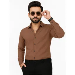 VORTEX Men Original Slim Fit Textured Spread Collar Casual Shirt-picture-33