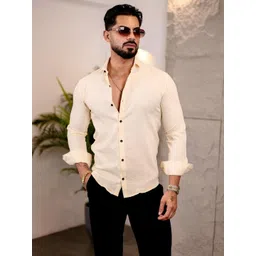 VORTEX Men Original Slim Fit Textured Spread Collar Casual Shirt-picture-37