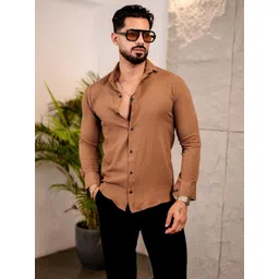 VORTEX Textured Spread Collar Original Slim Fit Cotton Shirt-picture-40