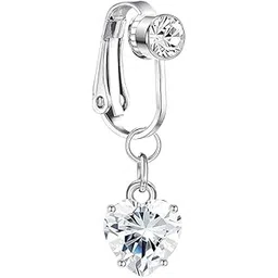 vortipu Fake Belly Button Rings for Women & Girls – Clip-On Non-Piercing Navel Rings, 316L Stainless Steel Heart & Evil Eye CZ Design, Hypoallergenic Belly Piercing Jewelry – Silver-picture-3