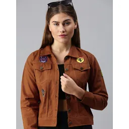 VOXATI Women Brown Denim Jacket with Patchwork-picture-14